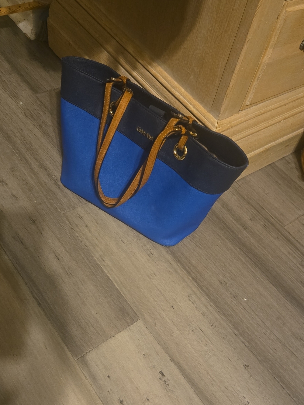Calvin Klein Blue and Tan Two-Tone Hobo Bag